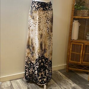 vintage 90s Y2K Brown animal print Stretch fold over Waist Long Maxi Skirt XL